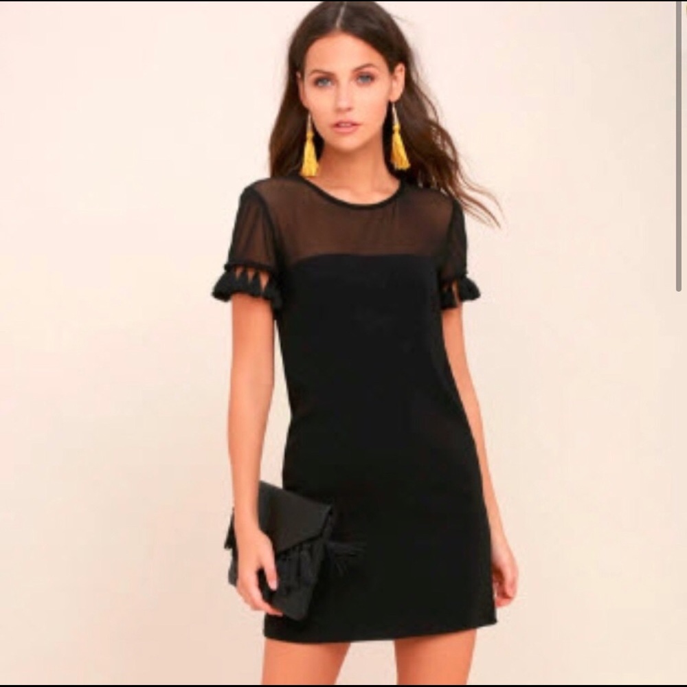 Lulu’s Iced Latte Black Shift Dress with Tassels